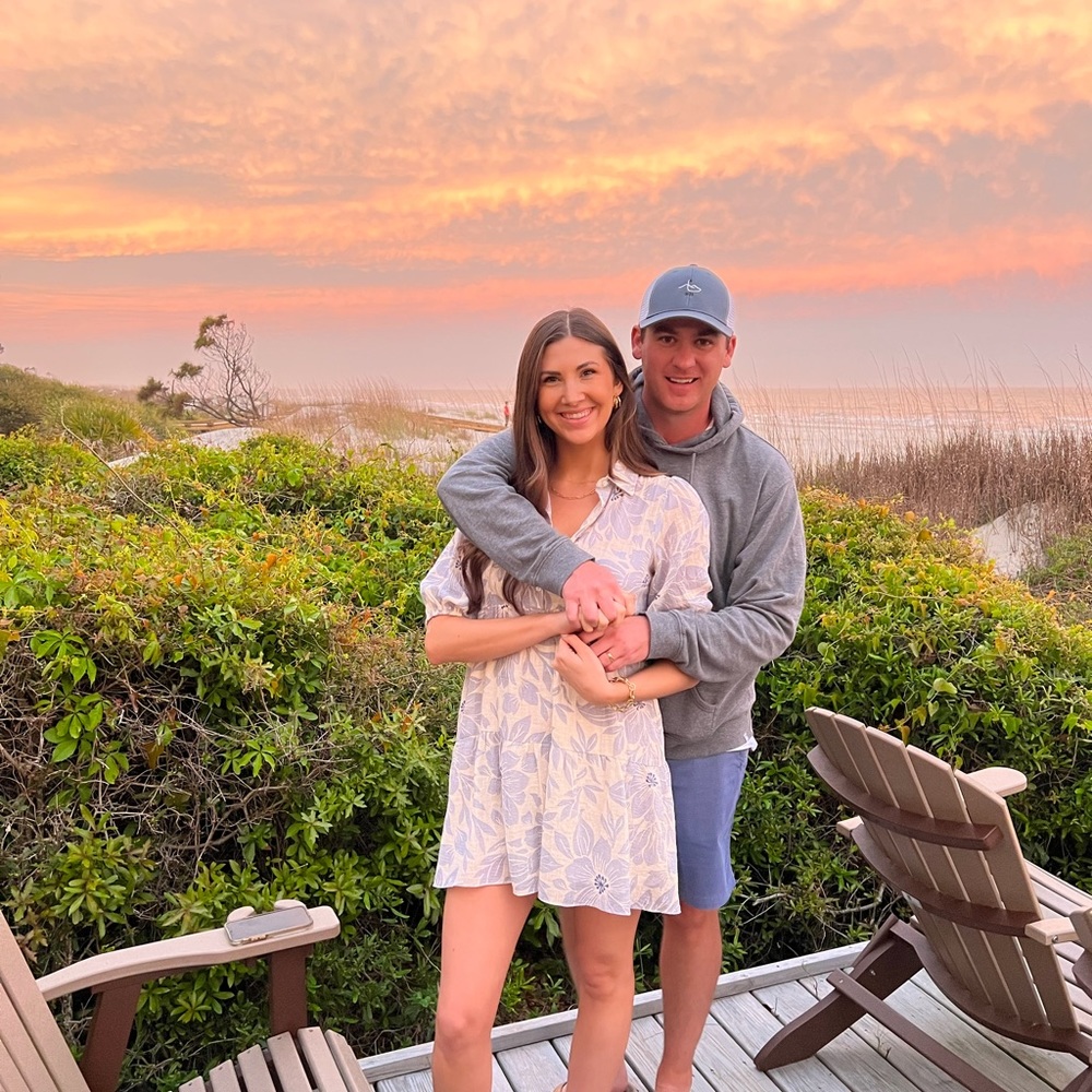 Olivaceous dress, size medium, blue and white floral